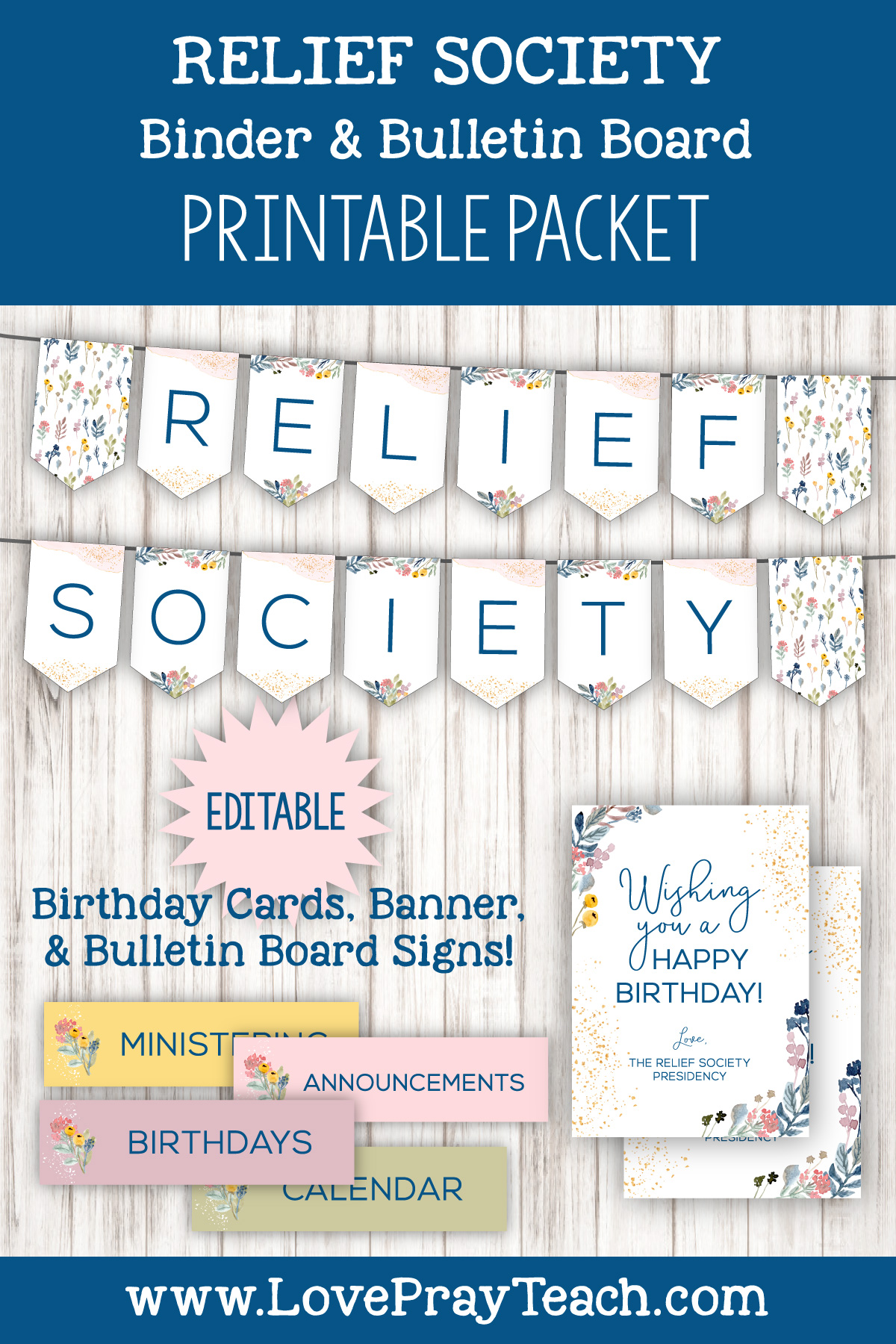 Relief Society Bulletin Board and Binder Printable Packet by LovePrayTeach.com